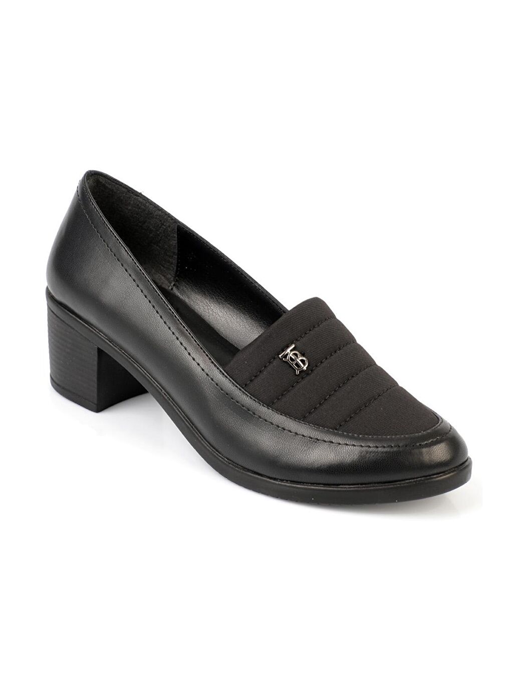 Siyah Yuvarlak Burunlu Streç Bantlı Kadın Ayakkabı-2