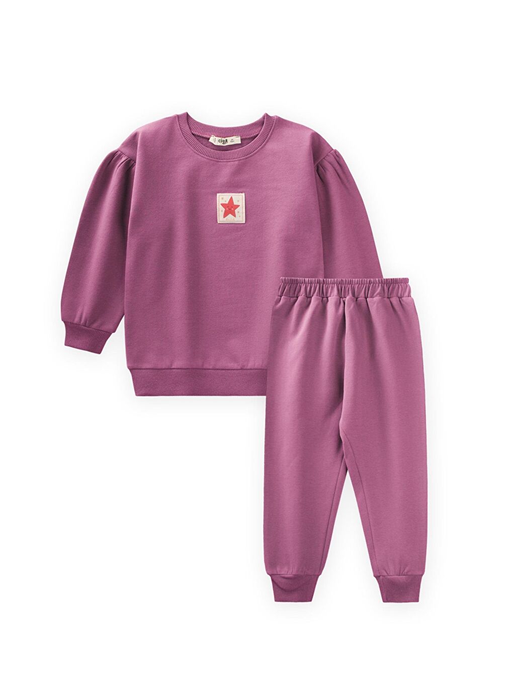 Etiket Detaylı Sweatshirt Takım 1-7 Yaş Fuşya
