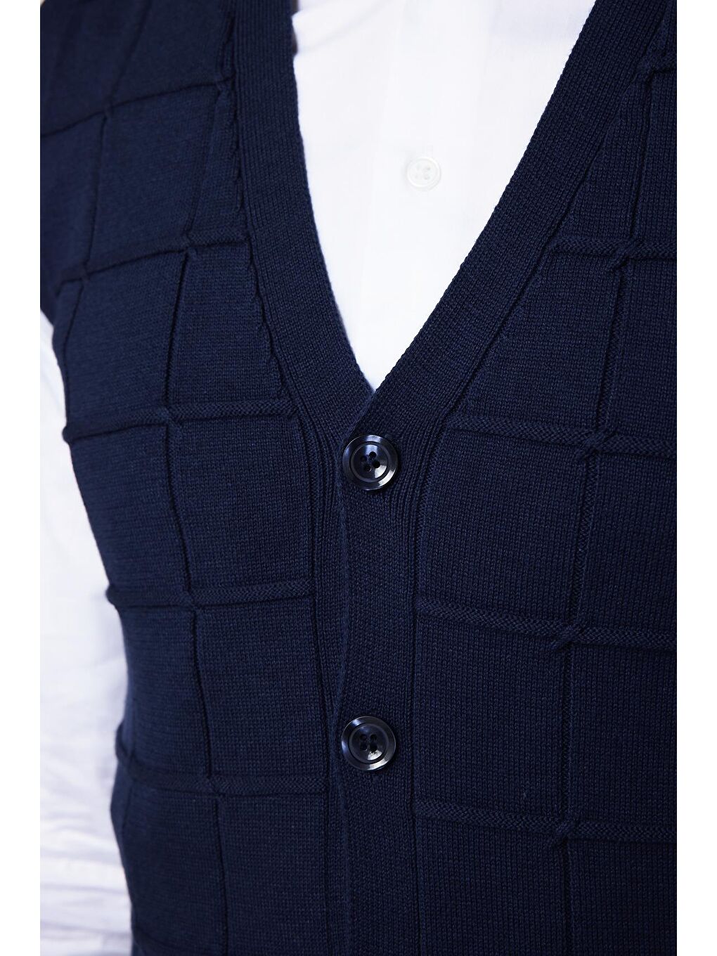 Slim Fit Kare Desenli Lacivert Erkek Yelek-3