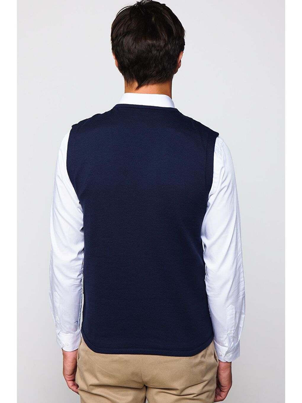 Slim Fit Kare Desenli Lacivert Erkek Yelek-4