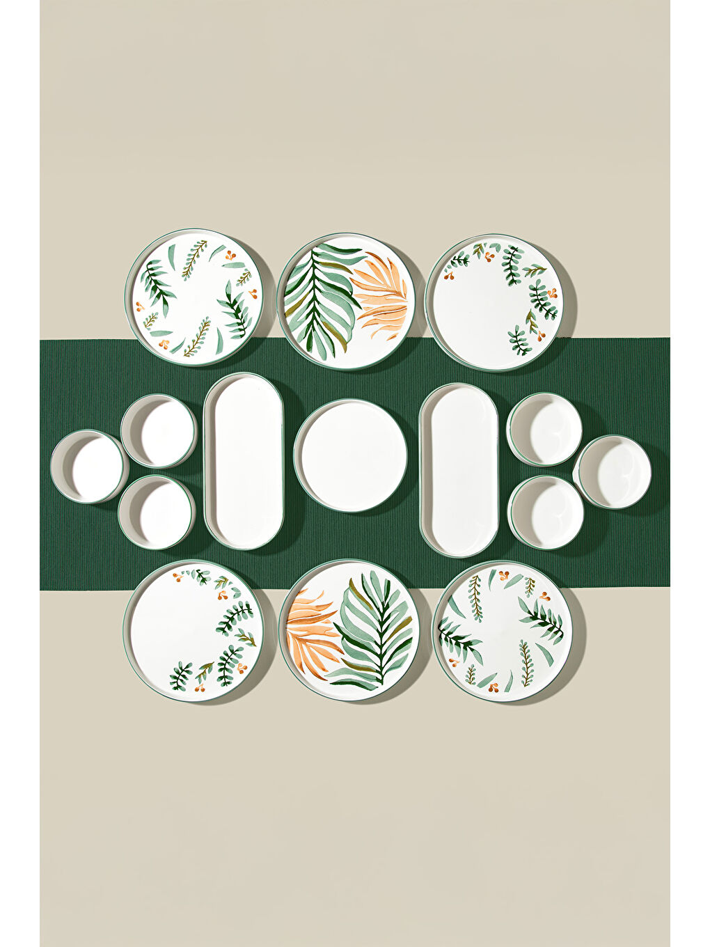 Yeşil Leafy Garden 6 Kişilik 15 Parça Seramik Kahvaltı Takımı