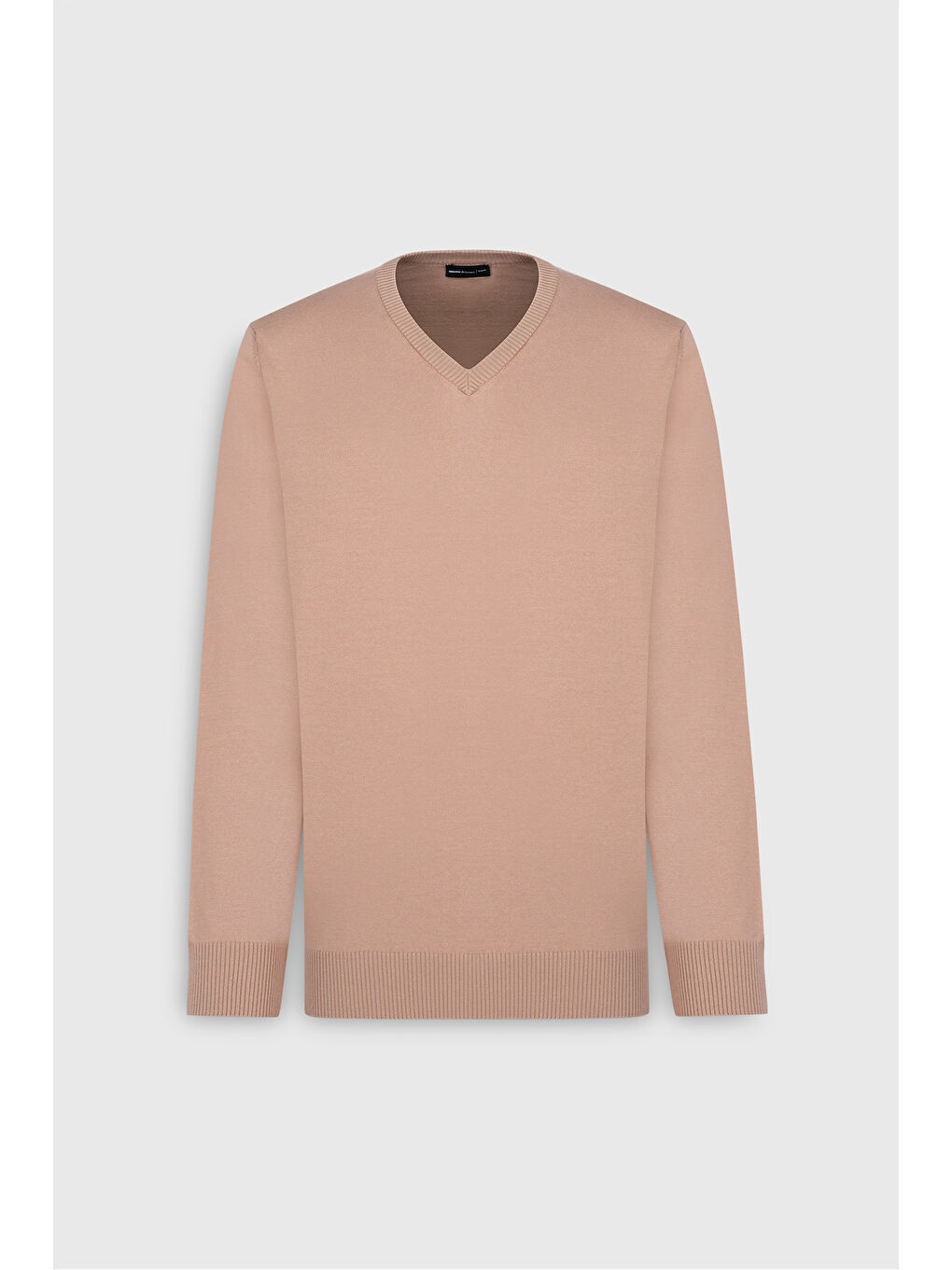 Erkek Bej Pamuklu Standart Fit Normal Kesim V Yaka Basic Triko Kazak-5