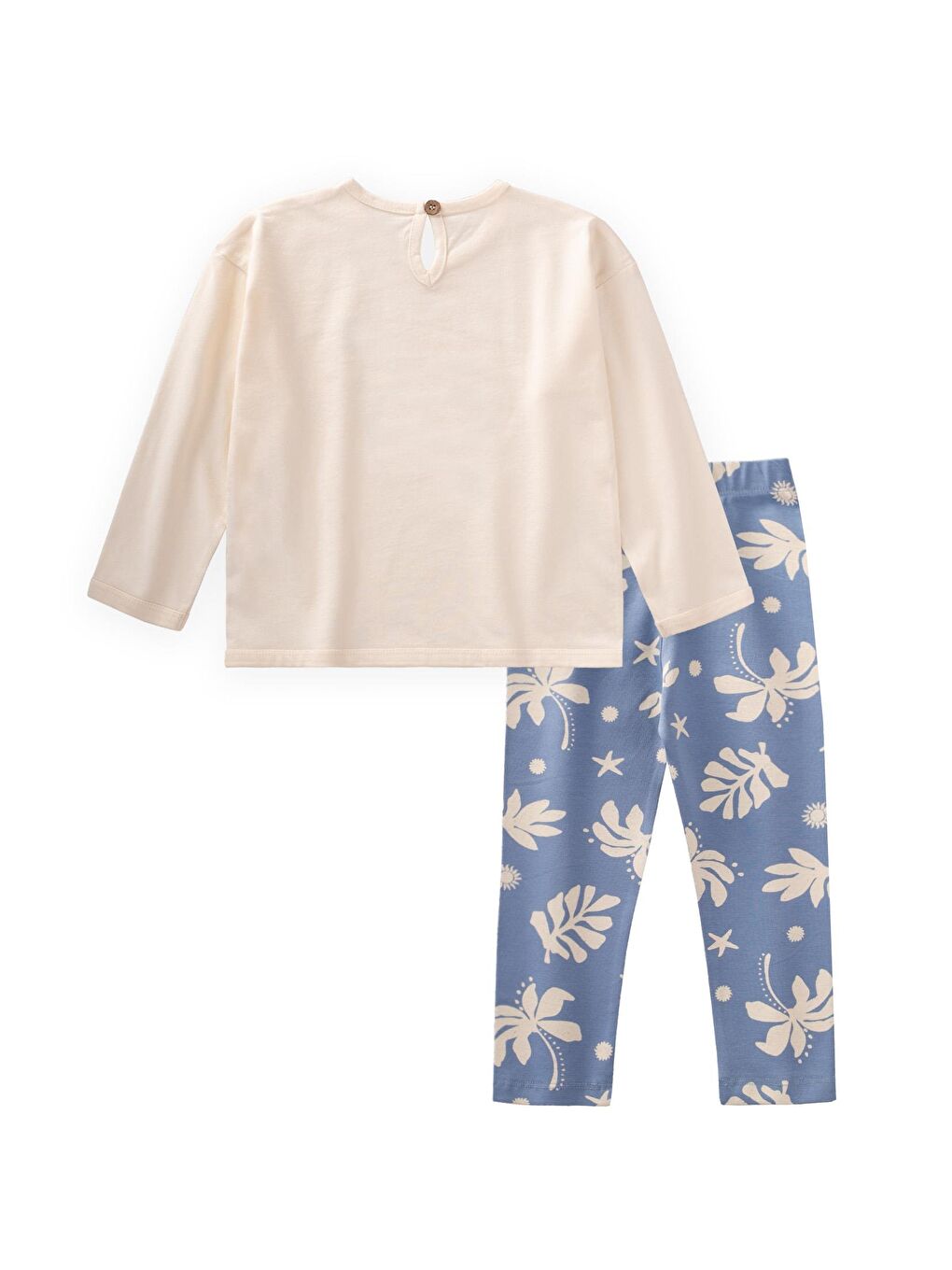 Baskılı T-Shırt Takım 2-10 Yaş Ekru Mavi-1