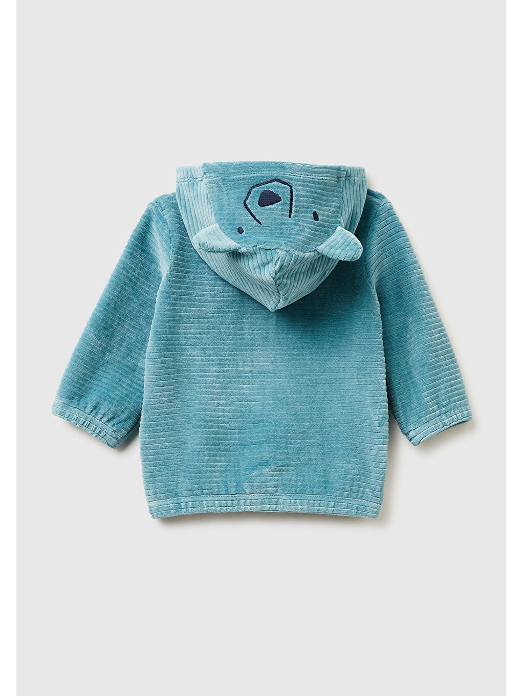 Bebek Koyu Yeşil Nervür Desenli İşlemeli Kulaklı Kapüşonlu Sweatshirt-1