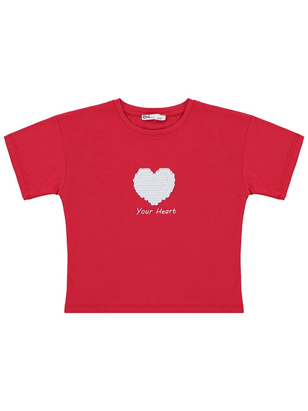 Girls Kalpli 4-9 Yaş Tişört - Kırmızı