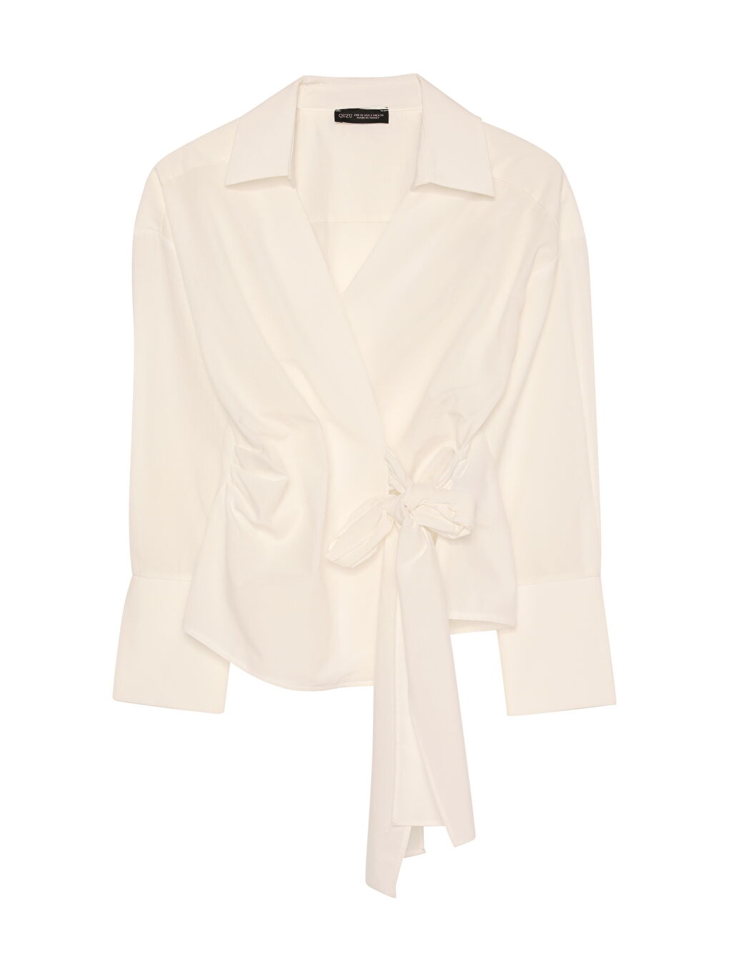 Bağlama Detaylı Kruvaze Bluz Ekru