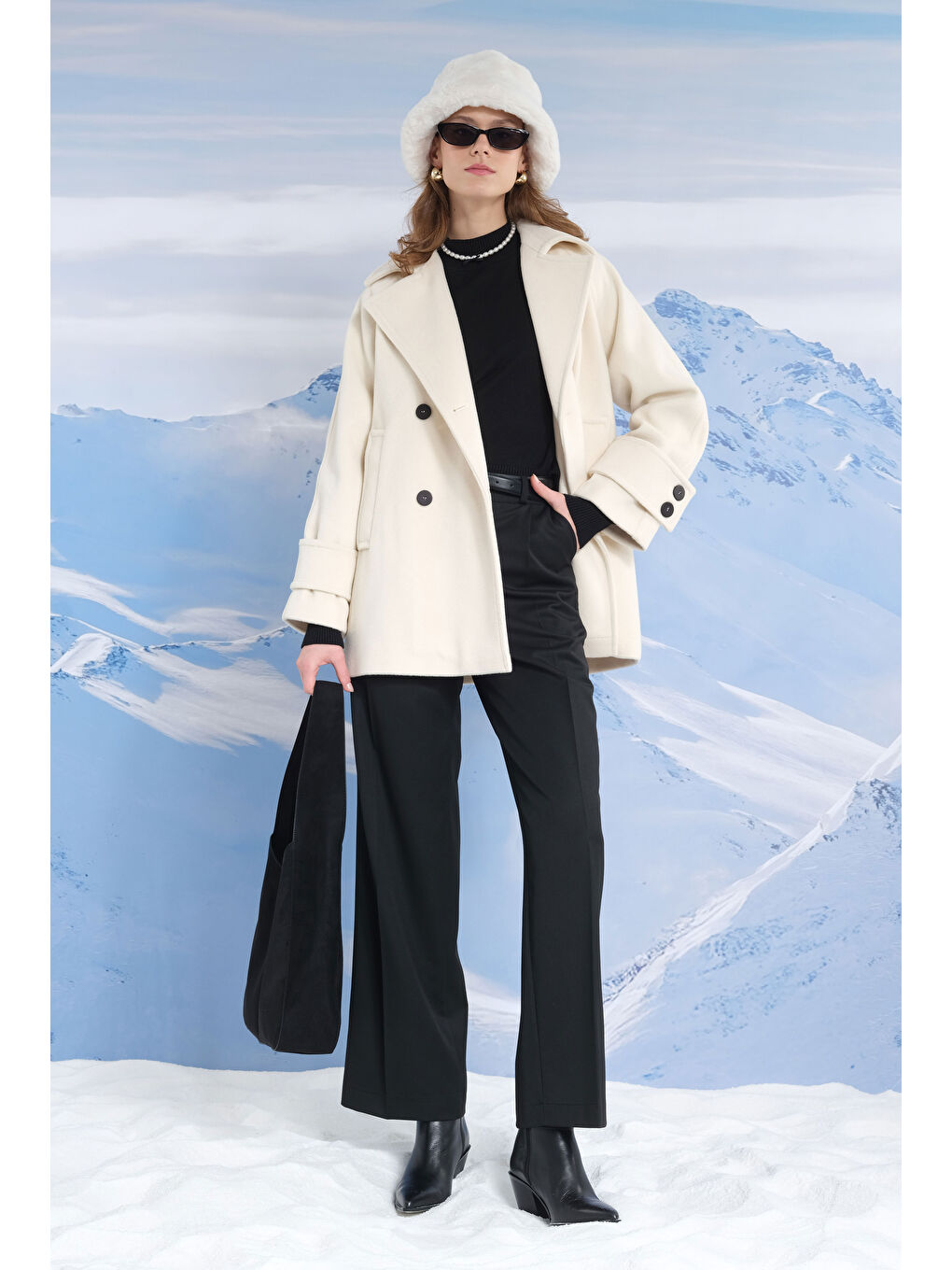 Kısa Kruvaze Kaban Ekru