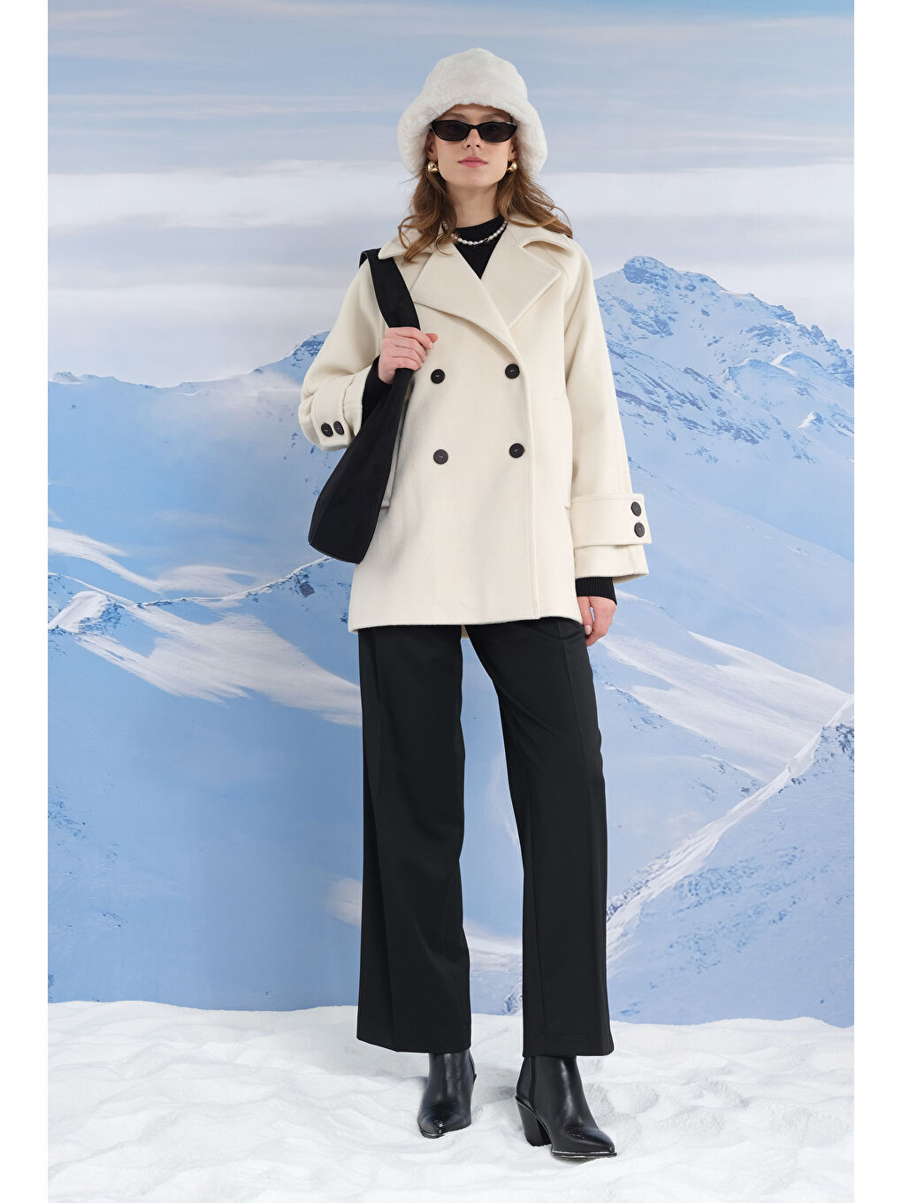 Kısa Kruvaze Kaban Ekru-1