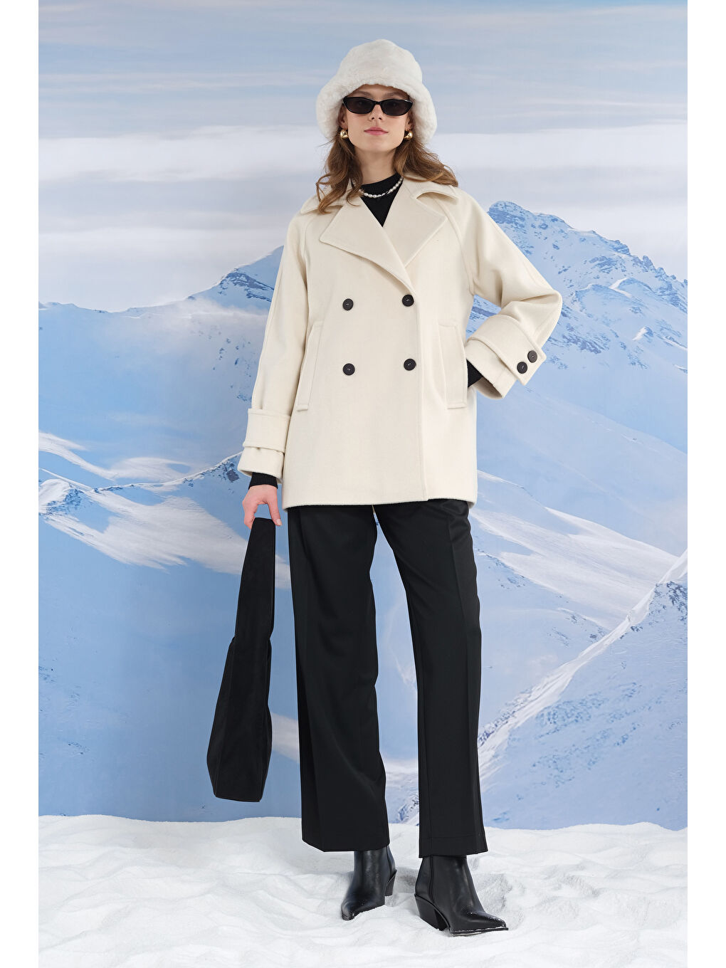 Kısa Kruvaze Kaban Ekru-2