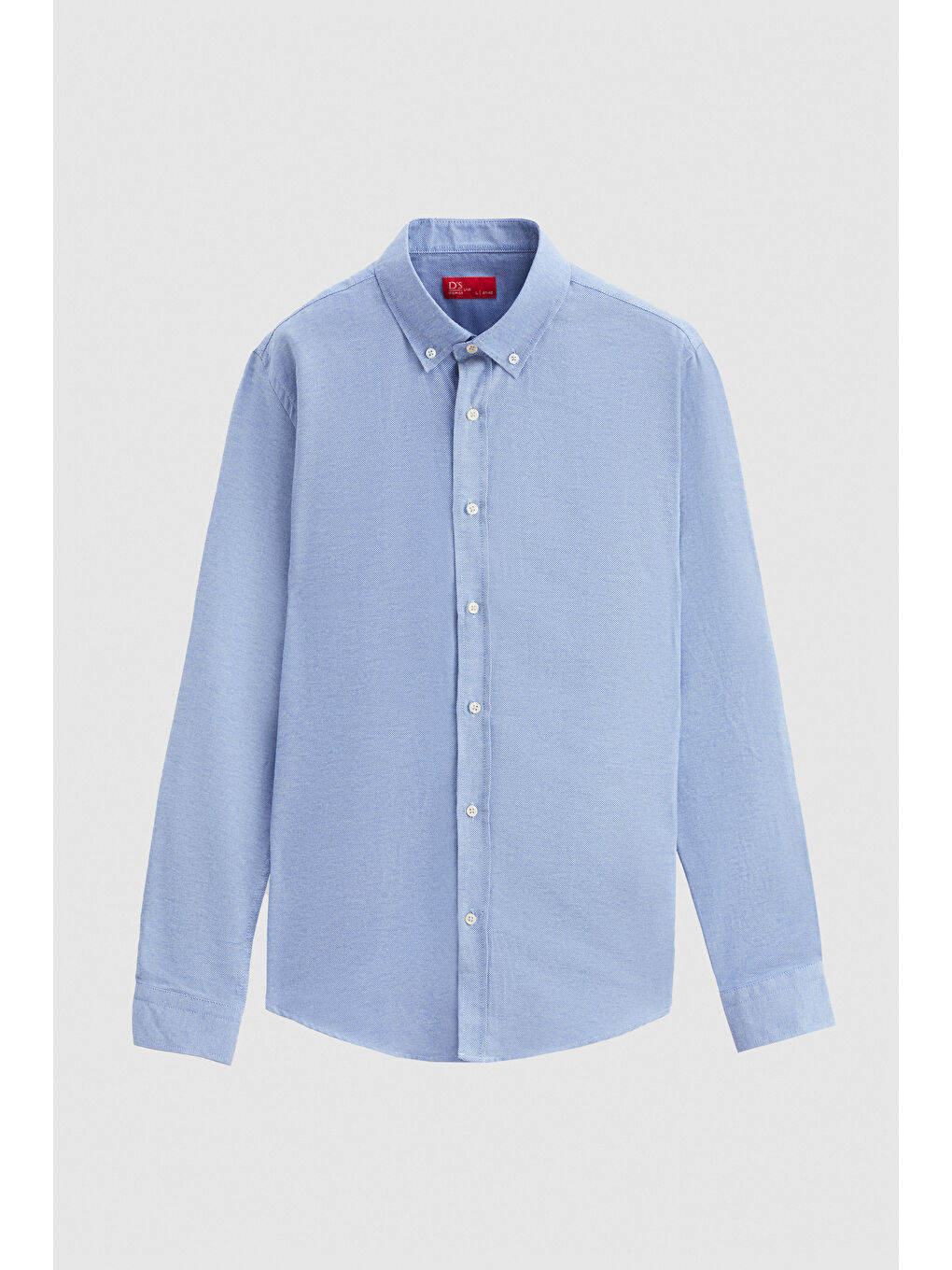 Slim Fit Mavi Armürlü Düğmeli Yaka Pamuklu Gömlek-4