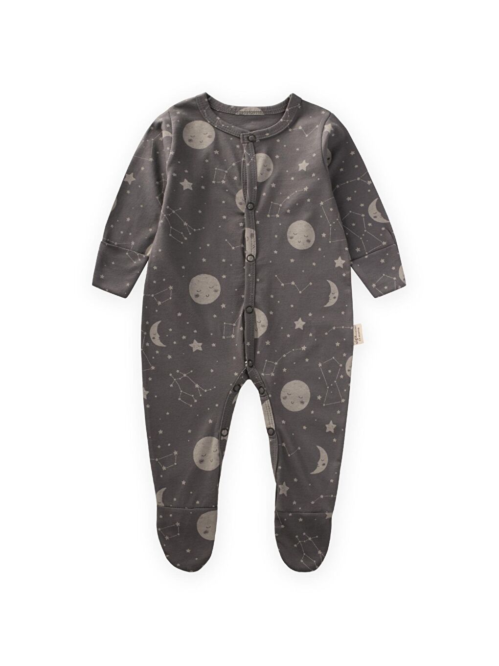 Ayaklı Kendinden Eldivenli Desenli Tulum 0-9 Ay Gri