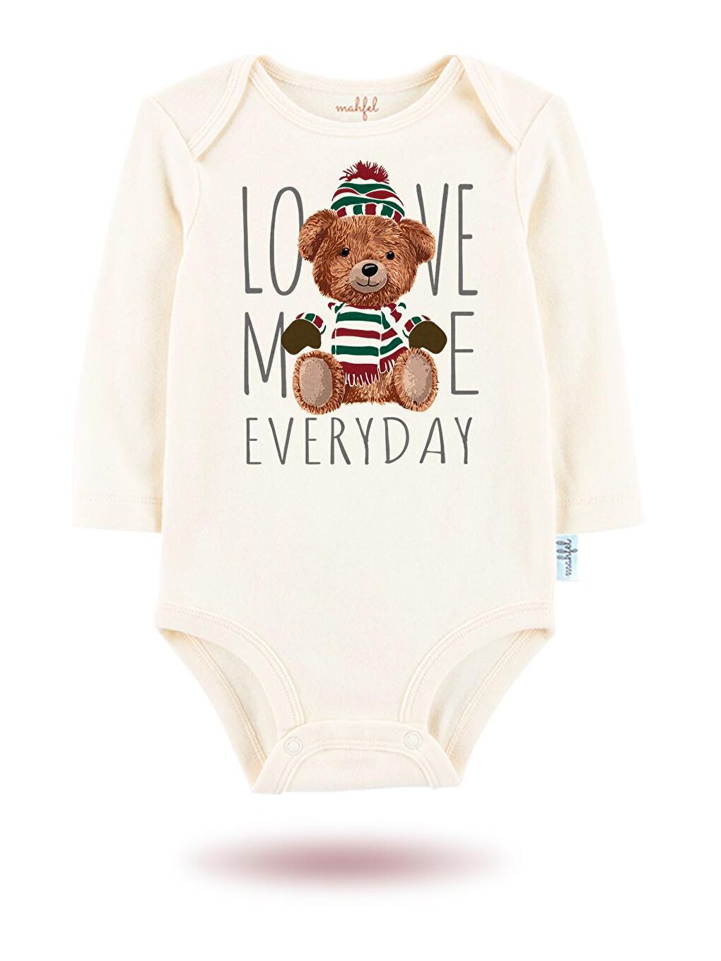 MAHFEL Ekru 2'Li "LOVE ME EVERDAY"Baskılı Uzun Kollu Unisex Bebek Çıtçıtlı Body - 1