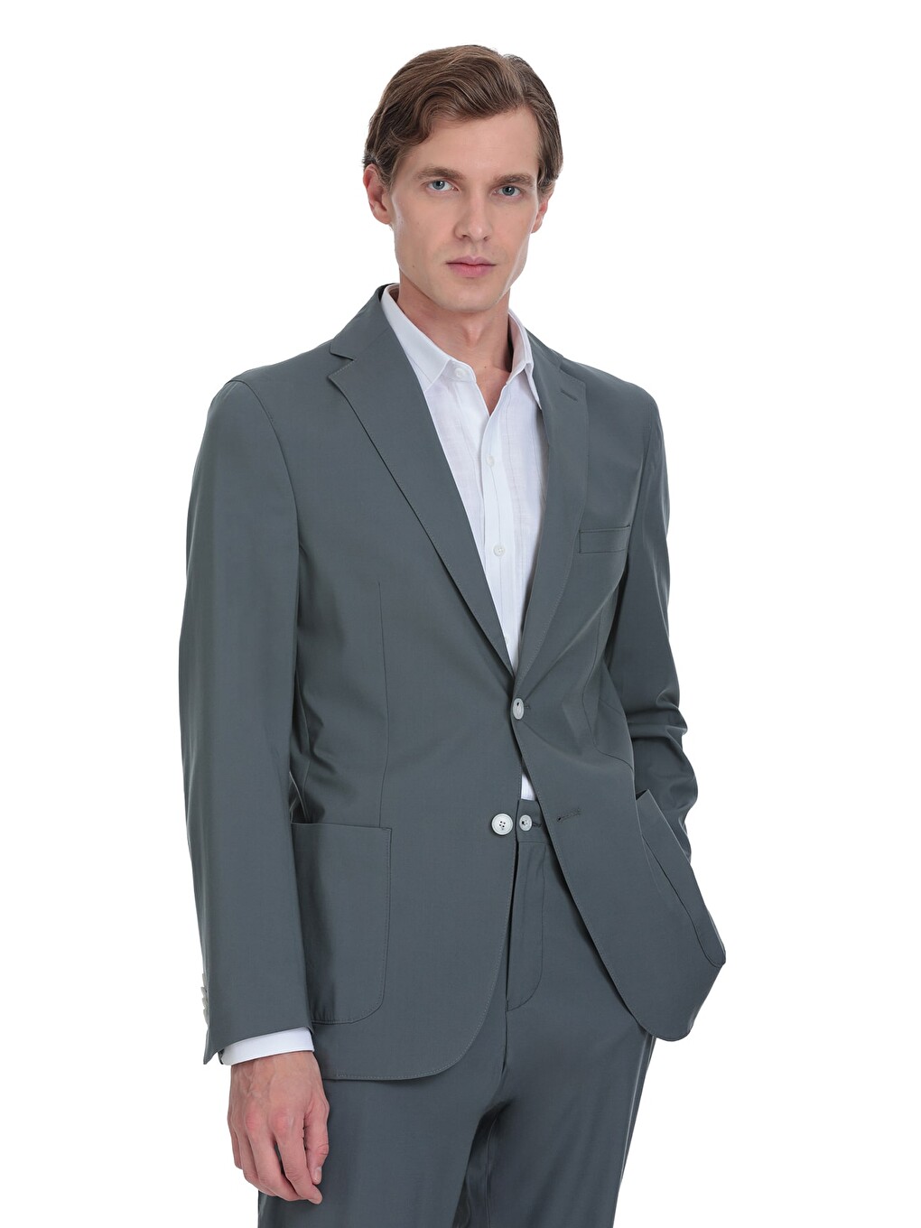 Antrasit Slim Fit Mono Yaka Casual Takım Elbise-1