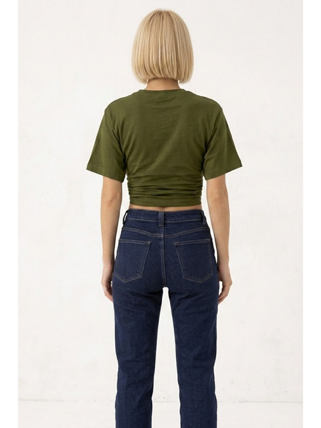 Kadın Fashion Slim Fit Haki Crop Tişört-4
