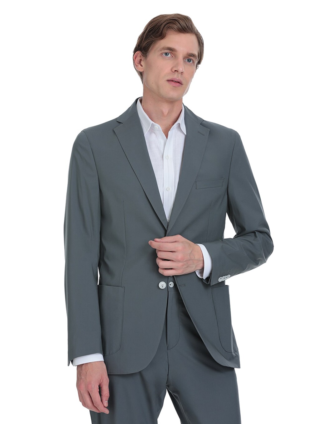 Antrasit Slim Fit Mono Yaka Casual Takım Elbise-2