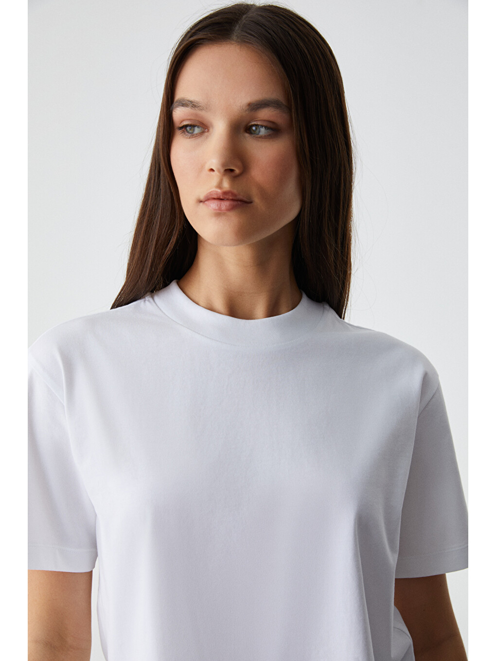 Beyaz REMSOS Kadın Oversize Bisiklet Yaka Kısa Kol BEYAZ T-Shirt-4