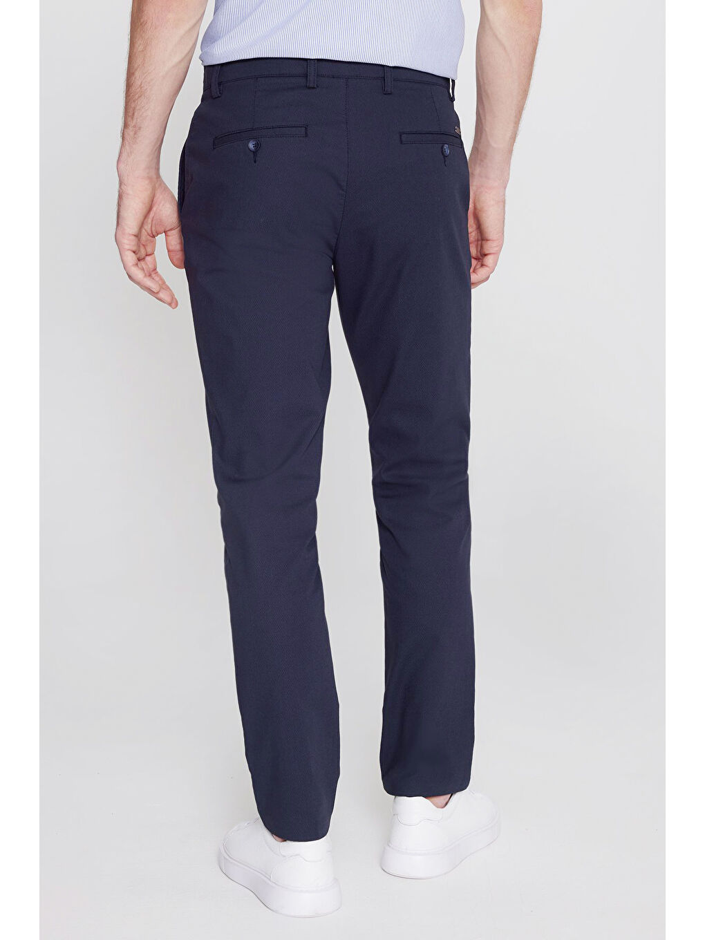 Erkek Lacivert Pamuklu Slim Fit Dar Kesim Yan Cepli Armürlü Esnek Casual Pantolon-4