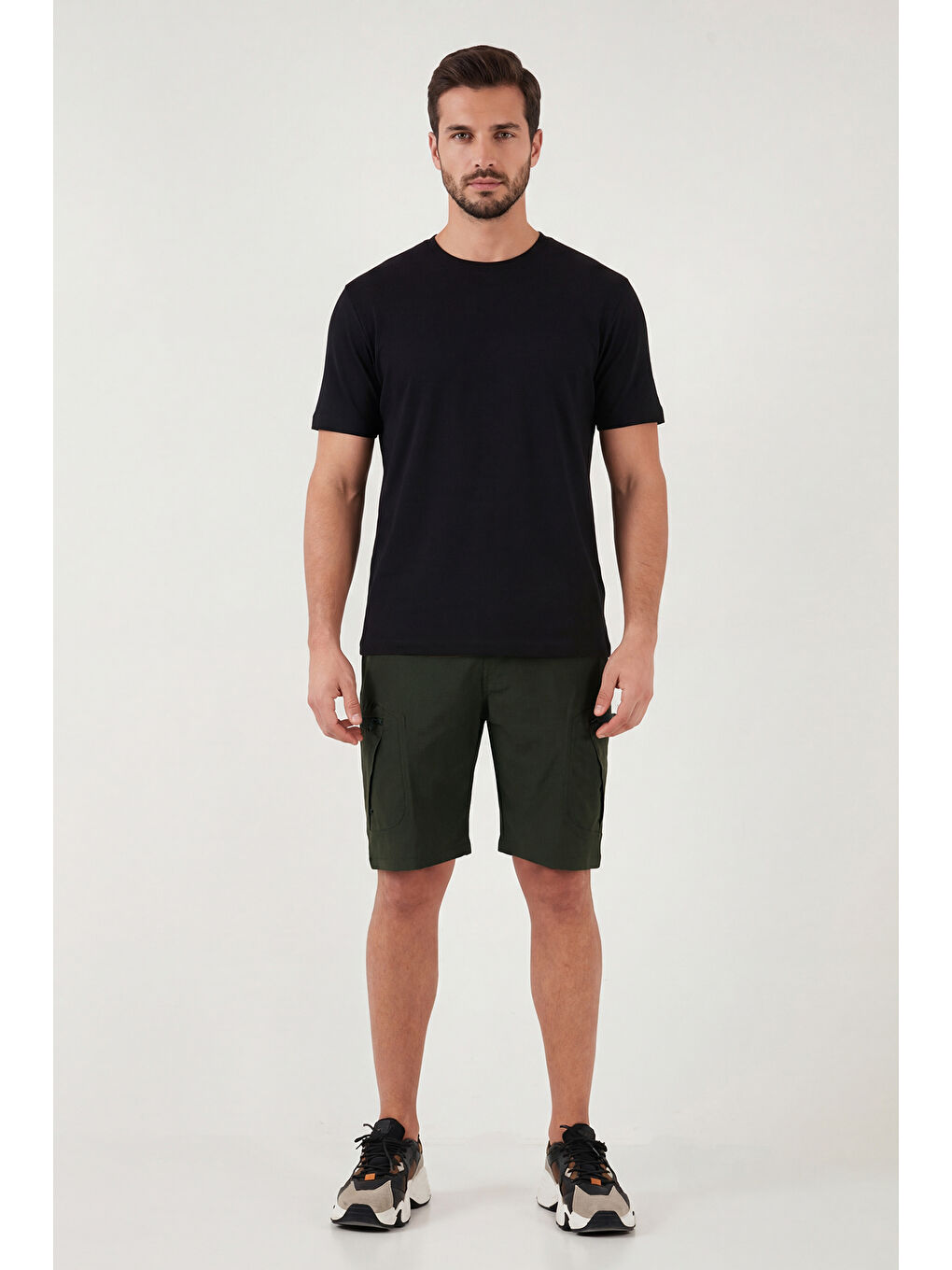 Haki Normal Kalıp Kargo Cepli Lastikli Bel Bermuda Şort 693263-2