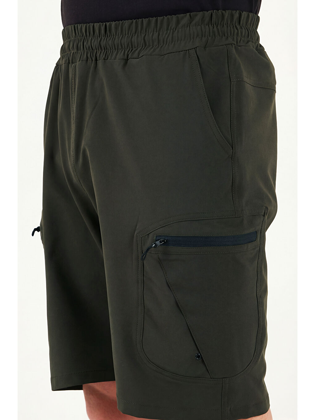 Haki Normal Kalıp Kargo Cepli Lastikli Bel Bermuda Şort 693263-5