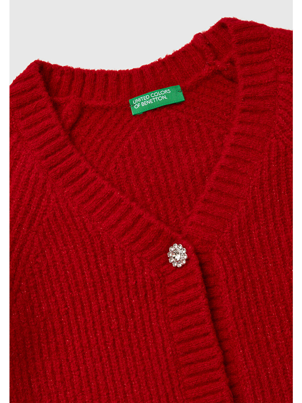 Kız Çocuk Kırmızı Düğmeli V Yaka Örme Hırka-2