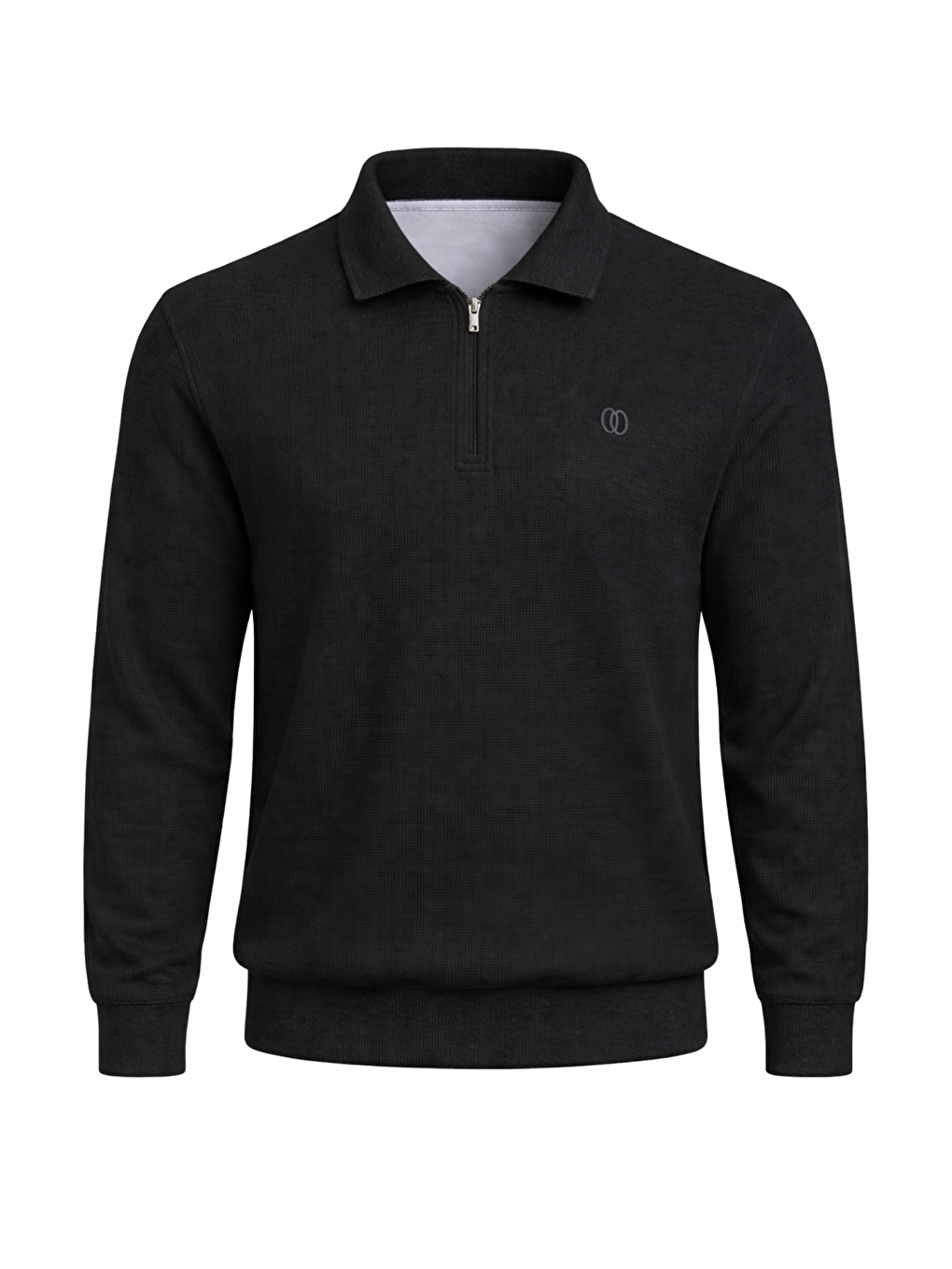 Siyah Erkek Pamuklu Polo Yaka Yarım Fermuarlı Manşetli Fitilli Kaliteli Uzun Kollu Kazak-1
