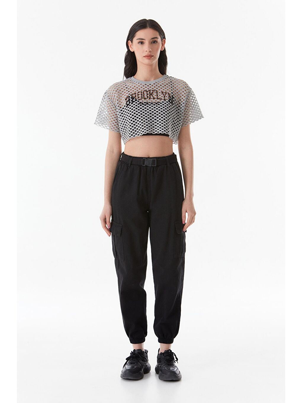 Siyah Kemerli Kargo Cepli Jogger Pantolon