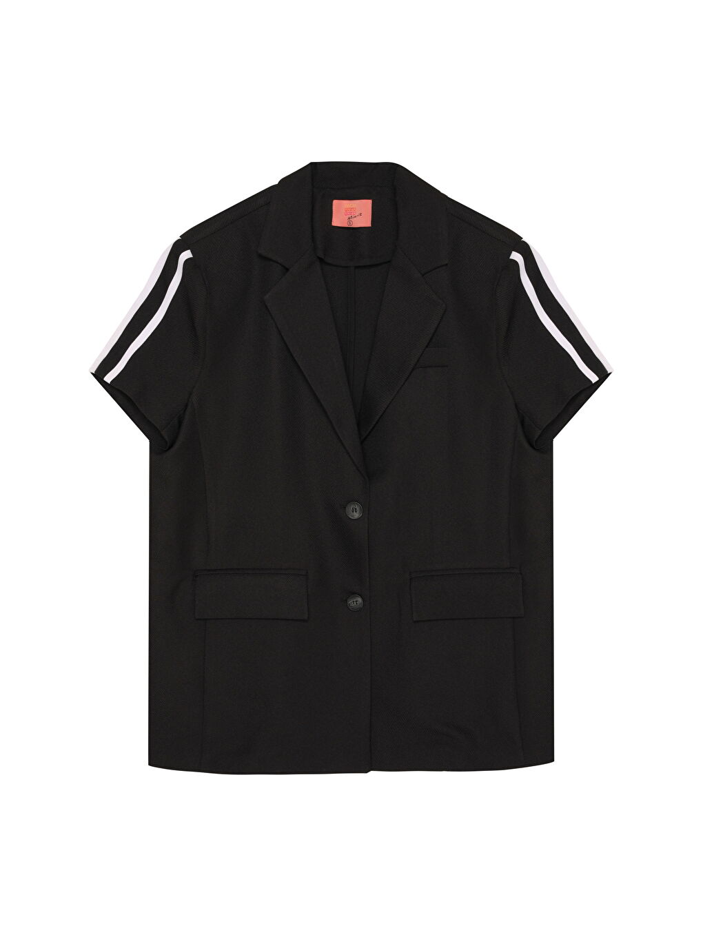 Kruvaze Yaka Şerit Çizgili Kısa Kol Ceket Siyah