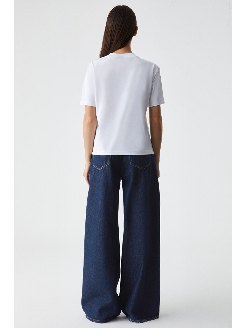 Beyaz REMSOS Kadın Oversize Bisiklet Yaka Kısa Kol BEYAZ T-Shirt-5