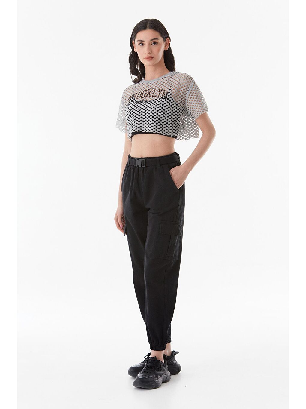 Siyah Kemerli Kargo Cepli Jogger Pantolon-1