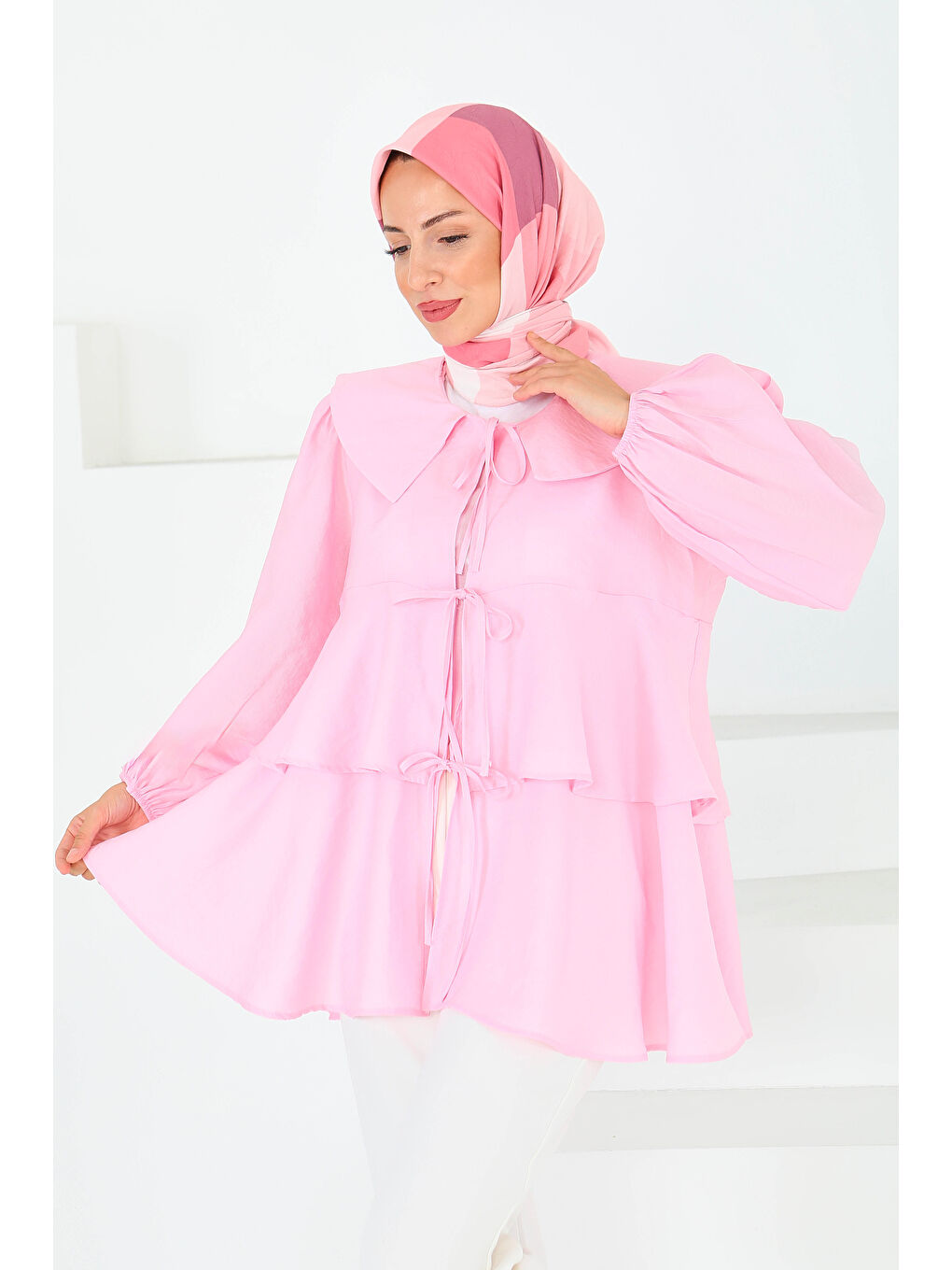 Bağlamalı Gömlek Pembe - 27549-1