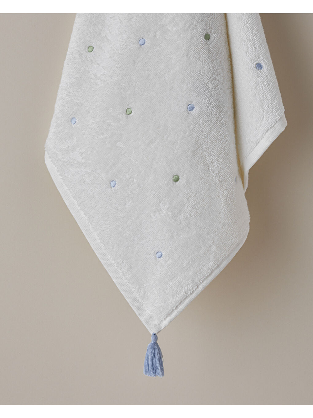 Petite Dot Pamuk Püsküllü Yüz Havlusu 50x80 cm Yeşil-Mavi-1