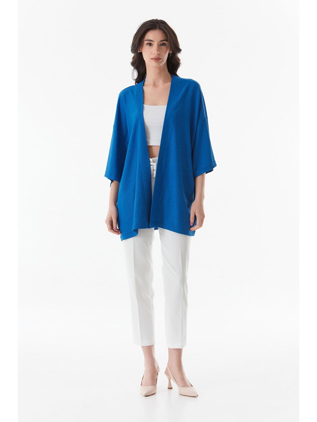 Mavi Basic Bürümcük Kumaş Şal Yaka Kimono