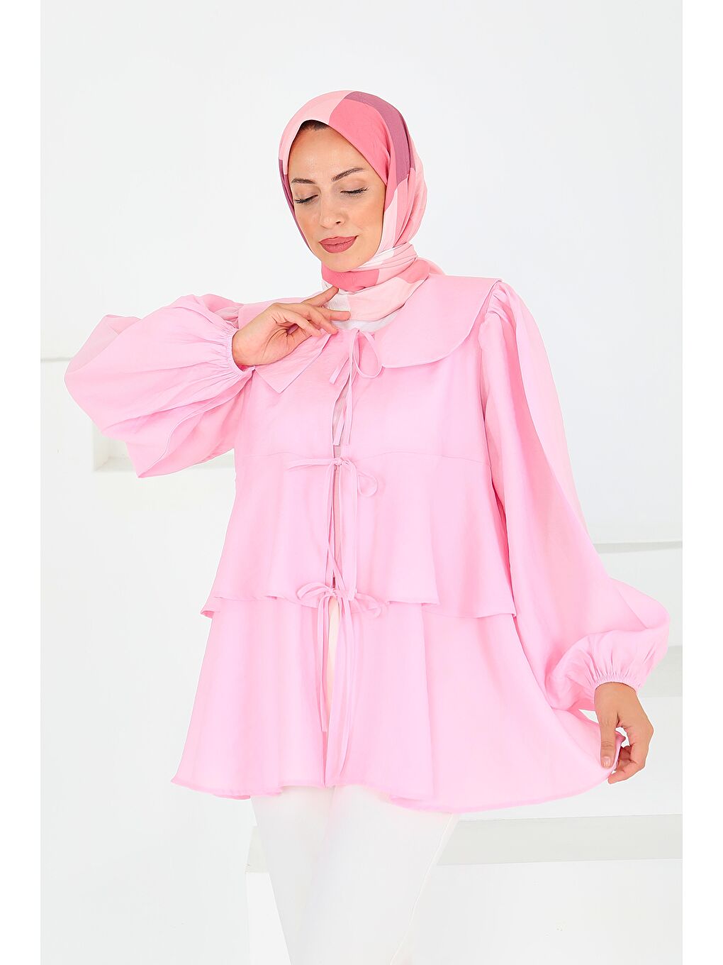 Bağlamalı Gömlek Pembe - 27549-2