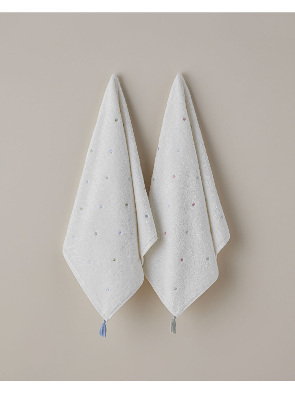 Petite Dot Pamuk Püsküllü Yüz Havlusu 50x80 cm Yeşil-Mavi-2