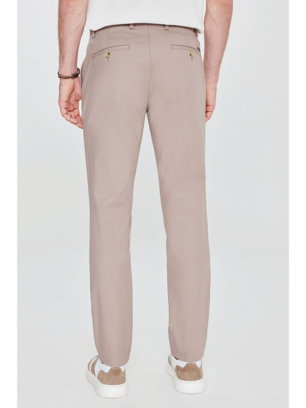 Erkek Bej Pamuklu Slim Fit Dar Kesim Yan Cepli Armürlü Esnek Casual Pantolon-4
