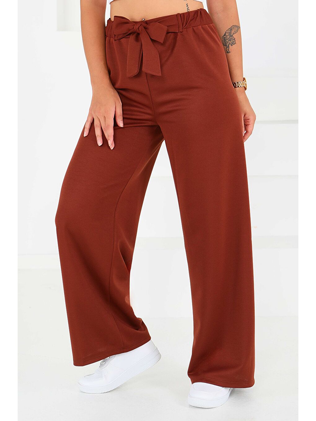 Kahverengi Önden Bağlamalı Pantolon Kahve - 27553-2