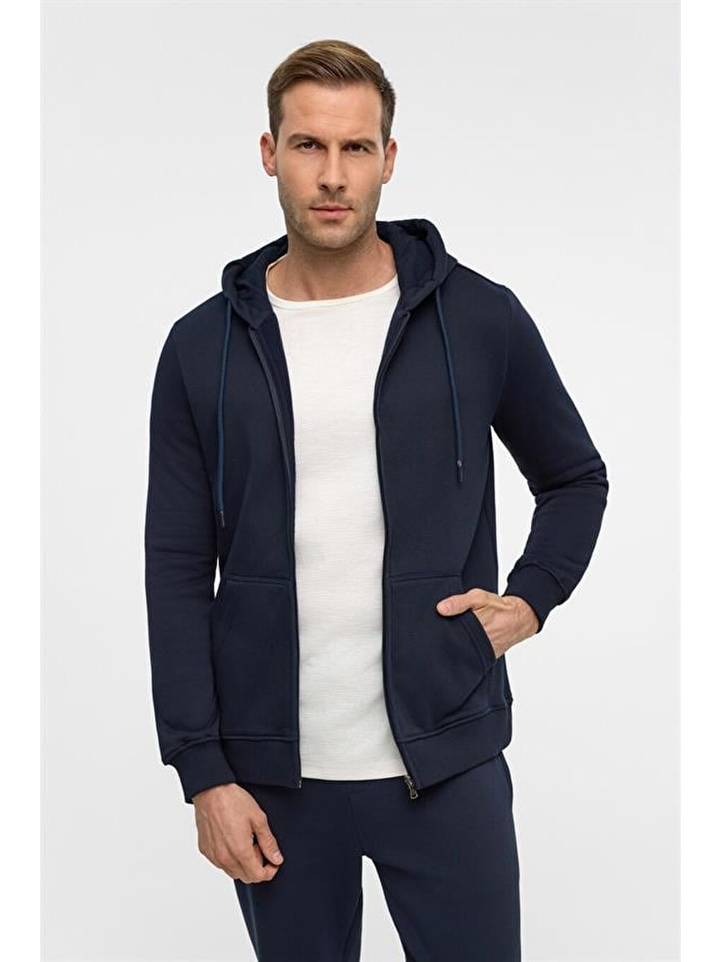 Lacivert Regular Düz Bisiklet Yaka Sweatshirt-1