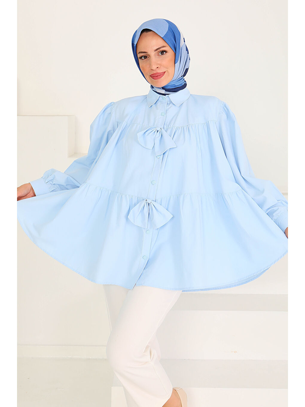 Fiyonk Detaylı Tunik Bebe Mavi - 27551-3