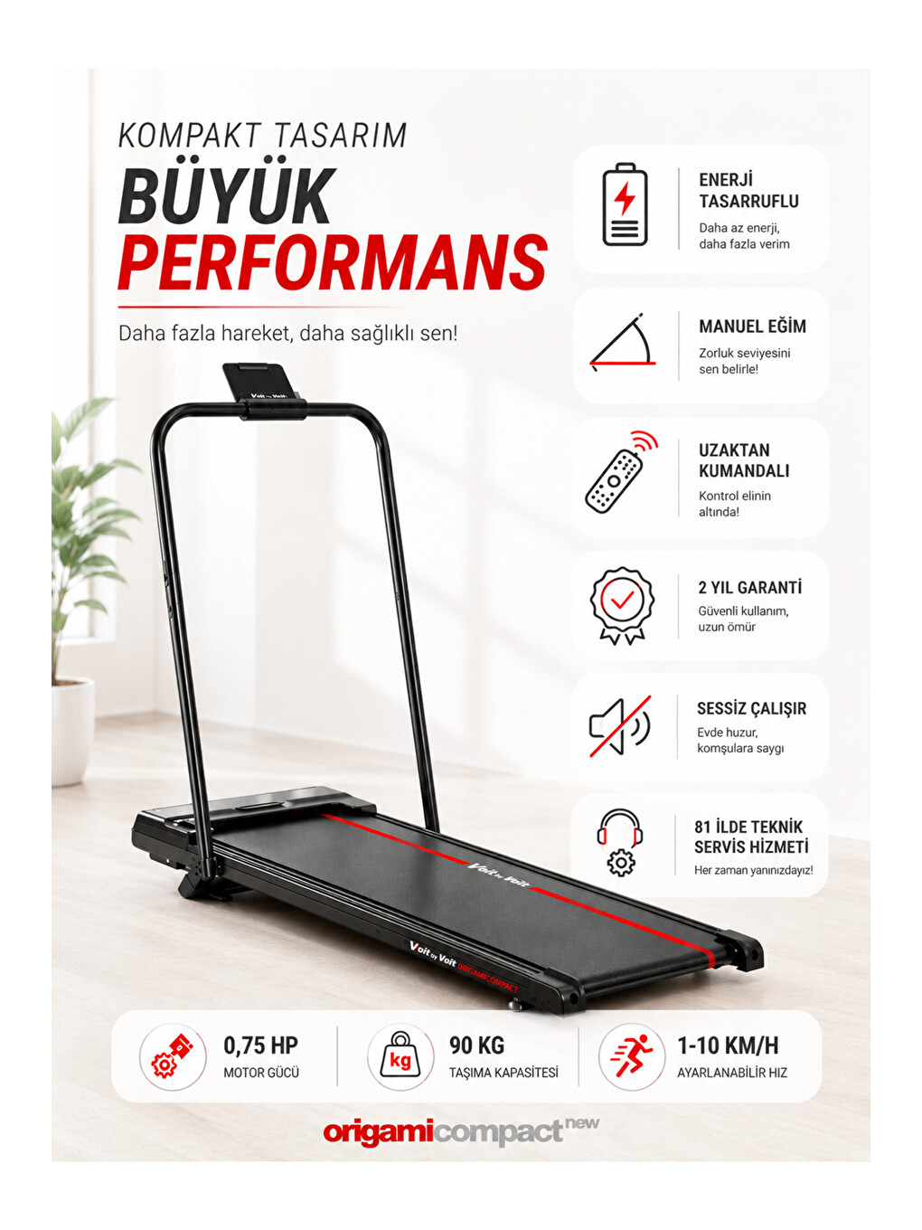 Gri Vfit Origami Compact Katlanabilir Ev Tipi Koşu & Yürüyüş Bandı 10 Km/h