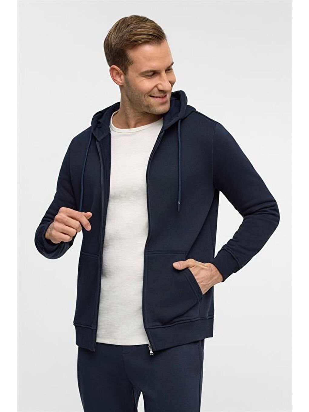 Lacivert Regular Düz Bisiklet Yaka Sweatshirt-3