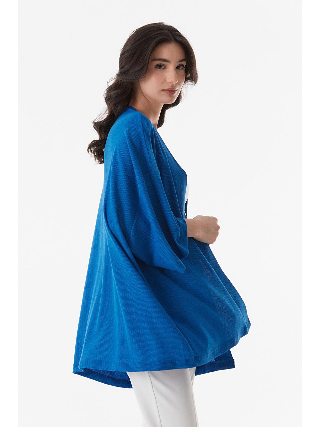 Mavi Basic Bürümcük Kumaş Şal Yaka Kimono-3