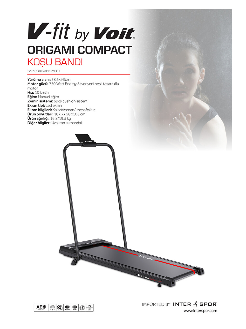 Gri Vfit Origami Compact Katlanabilir Ev Tipi Koşu & Yürüyüş Bandı 10 Km/h-1