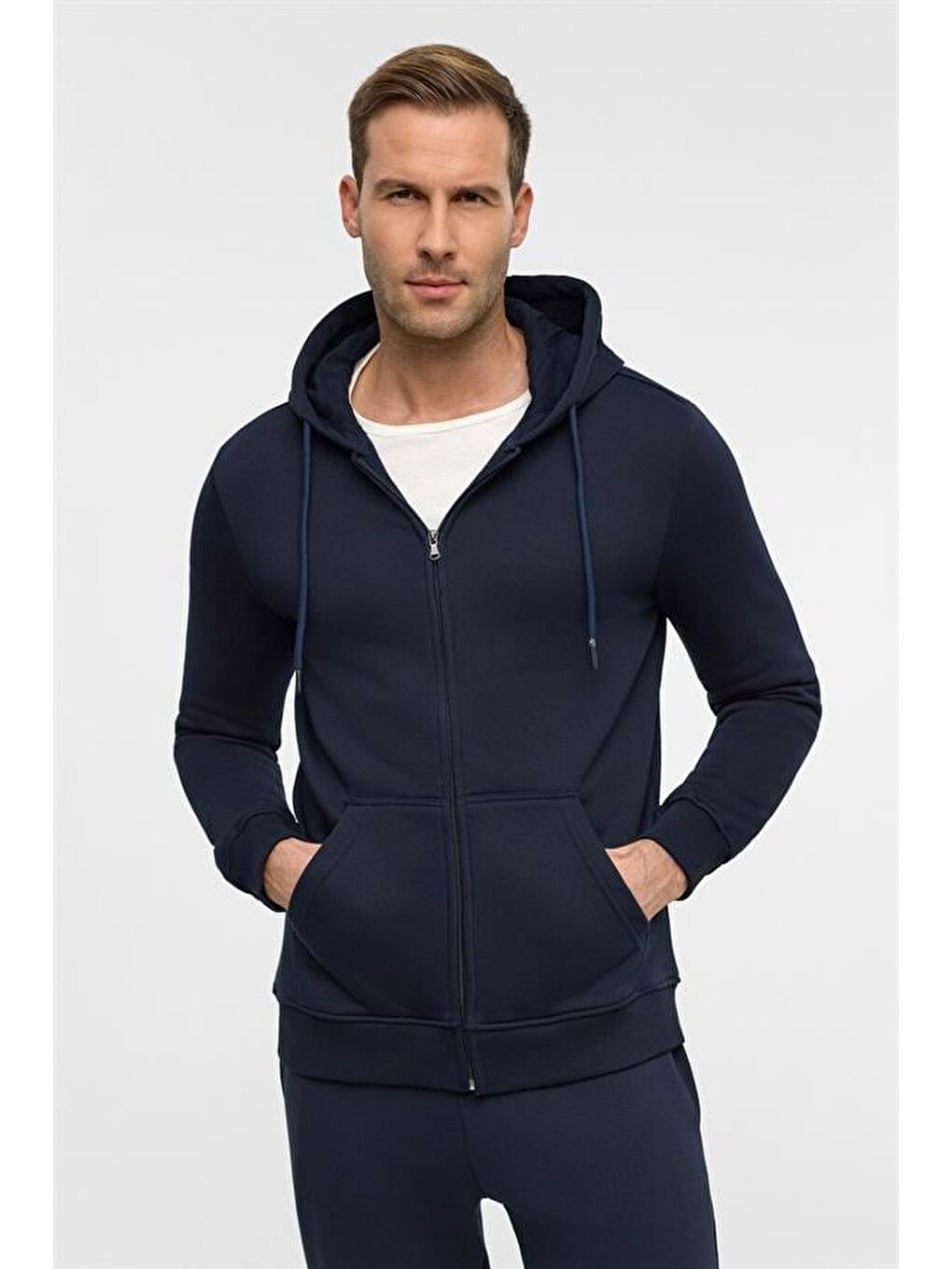 Lacivert Regular Düz Bisiklet Yaka Sweatshirt-4