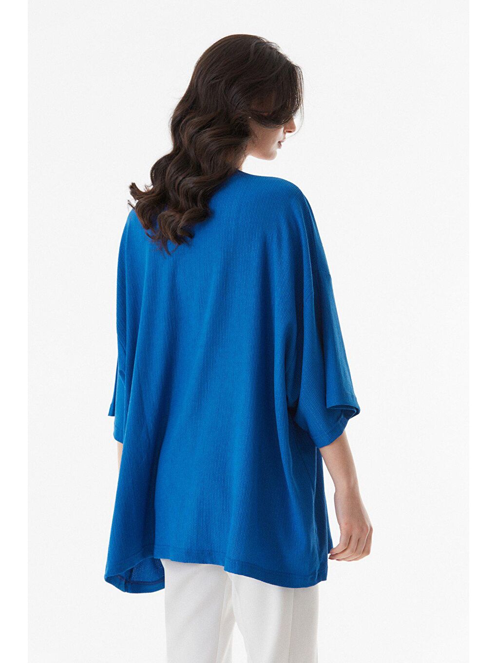 Mavi Basic Bürümcük Kumaş Şal Yaka Kimono-4