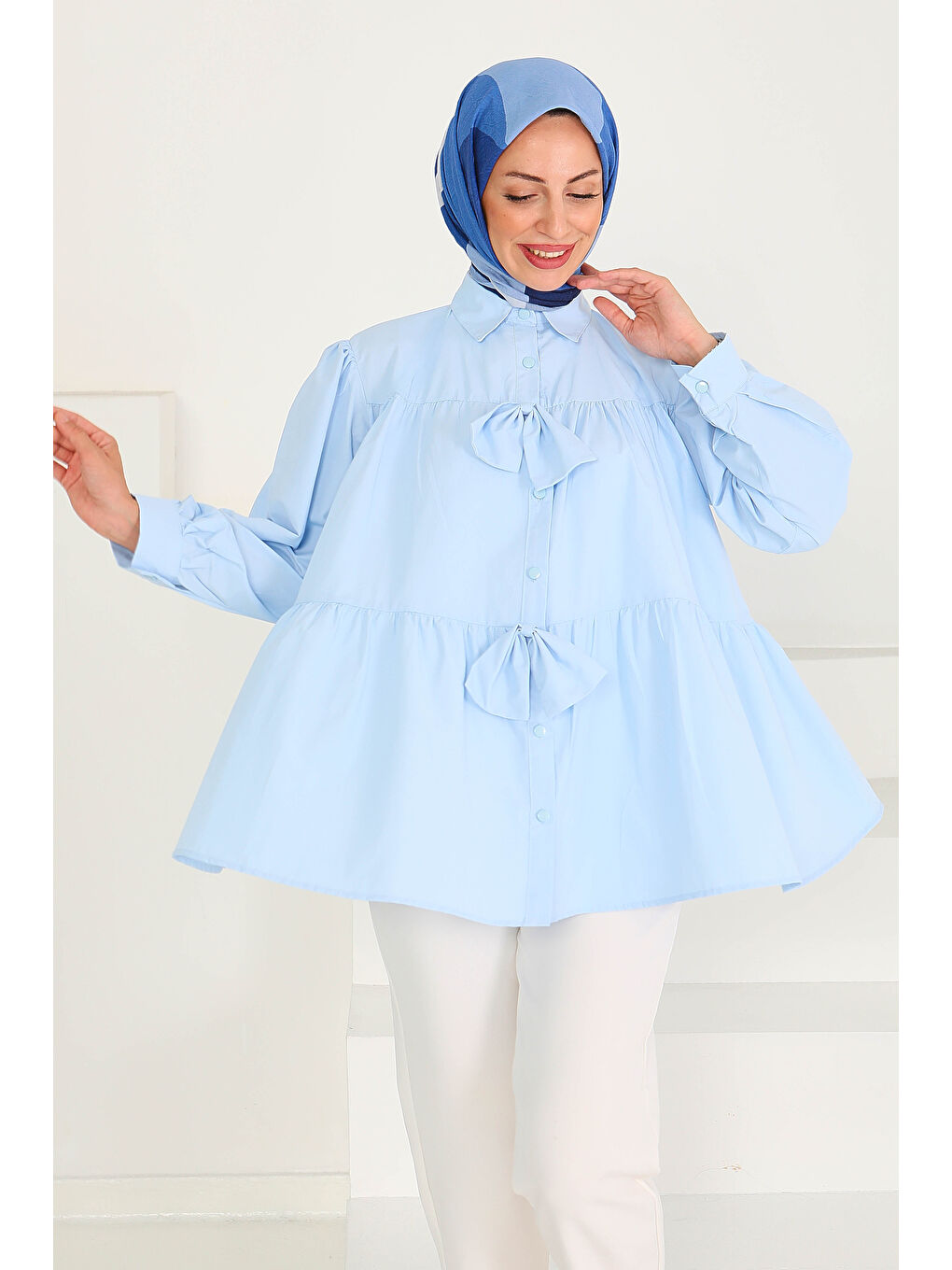 Fiyonk Detaylı Tunik Bebe Mavi - 27551-4