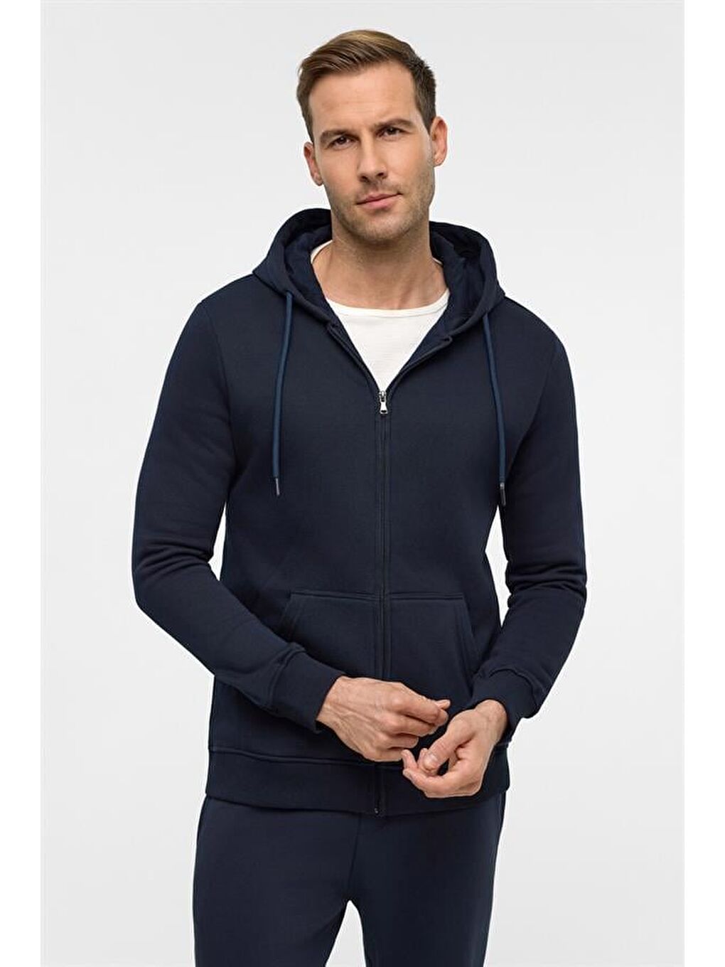 Lacivert Regular Düz Bisiklet Yaka Sweatshirt-5