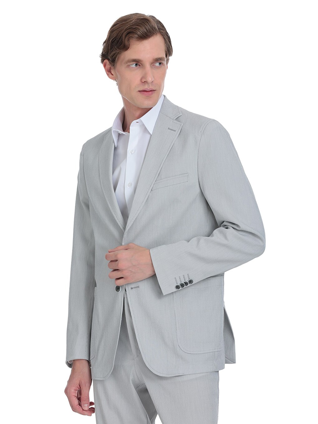 Gri Comfort Fit Mono Yaka Casual Takım Elbise-4