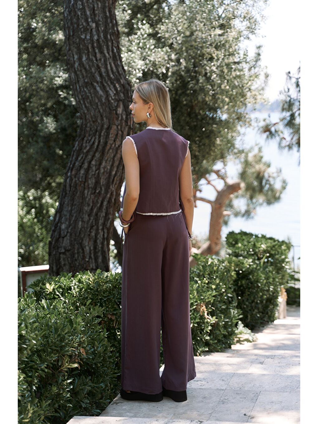 Shonas Bağcık Detay Bordo Yelek Pantolon Takım-3