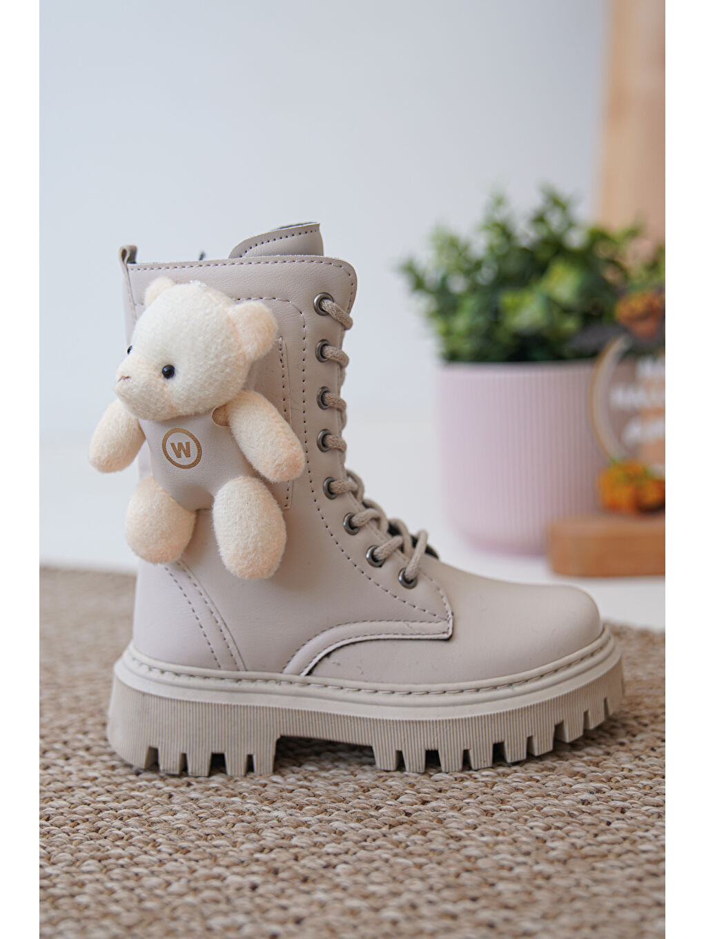 Bej D006 Günlük Ortopedik Ayıcıklı Kız Çocuk Botu-1