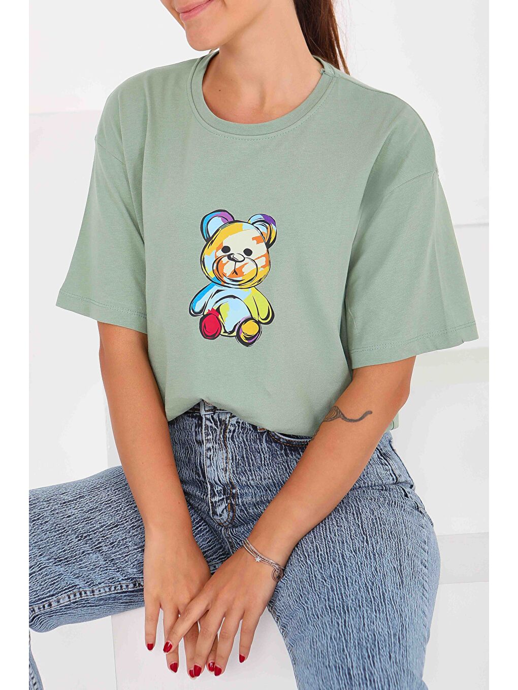 Yeşil Baskılı Kısa Kollu T-Şhirt Mint - 27545